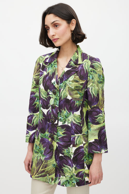 Dolce 
Gabbana Purple 
Green Printed Crystal Button Blazer