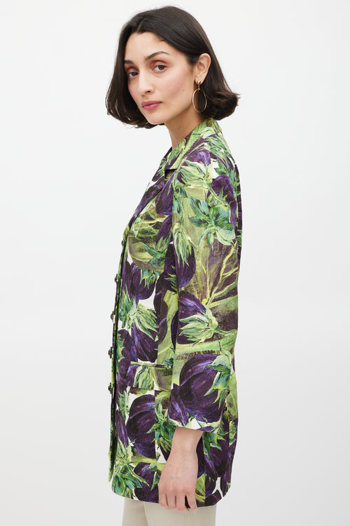 Dolce 
Gabbana Purple 
Green Printed Crystal Button Blazer