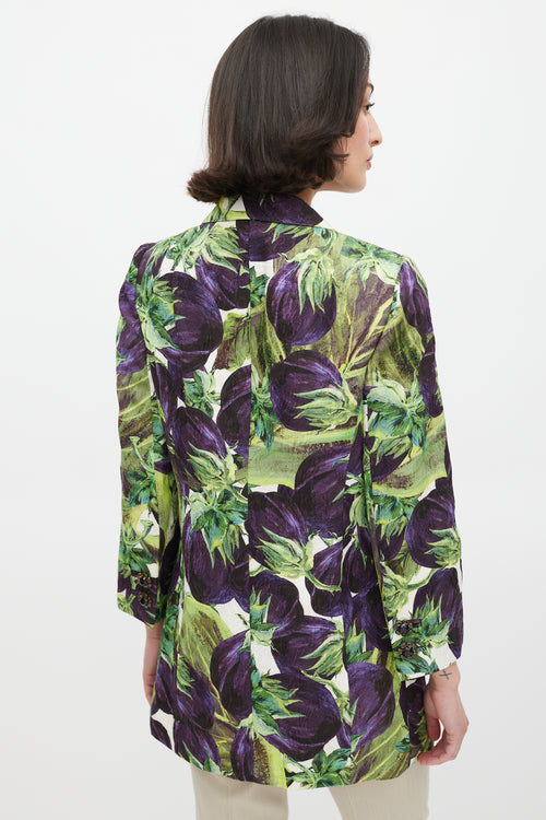 Dolce 
Gabbana Purple 
Green Printed Crystal Button Blazer