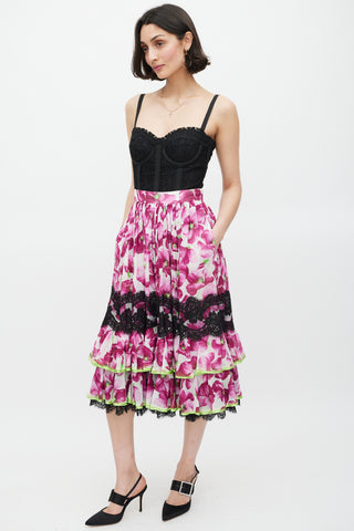 Dolce 
Gabbana Purple 
Multi Floral Lace Trimmed Tier Skirt