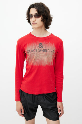 Dolce 
Gabbana Red 
Black Knit Logo Top