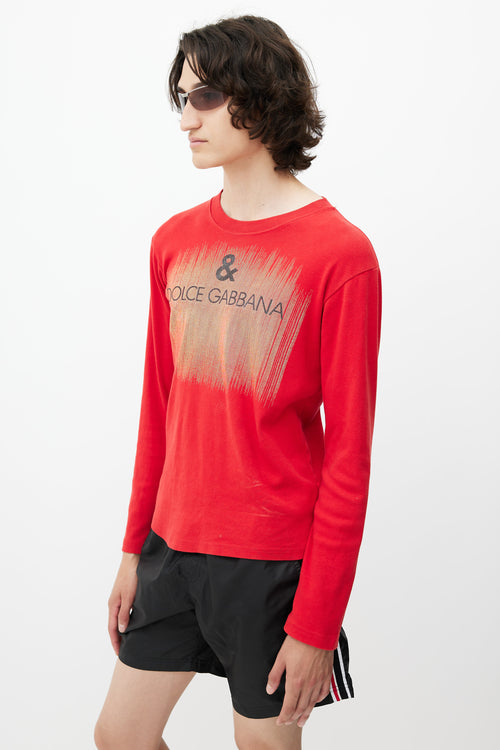 Dolce 
Gabbana Red 
Black Knit Logo Top