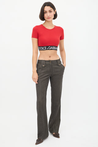 Dolce 
Gabbana Red 
Black Logo Elastic Cropped T-Shirt