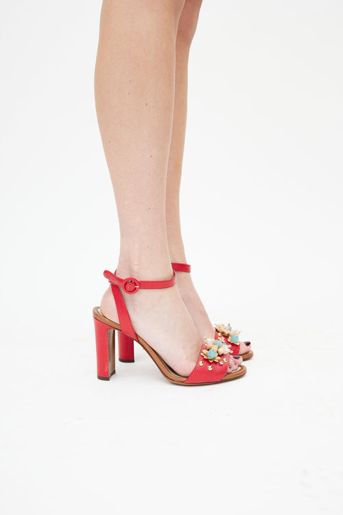 Dolce 
Gabbana Red Embossed Jewel Heel