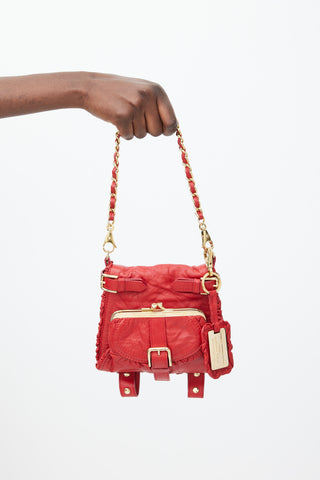 Dolce 
Gabbana Red 
Gold Leather Fold Over Belt Bag