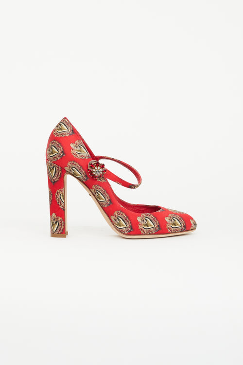 Dolce 
Gabbana Red 
Gold Sacred Heart Satin Pump