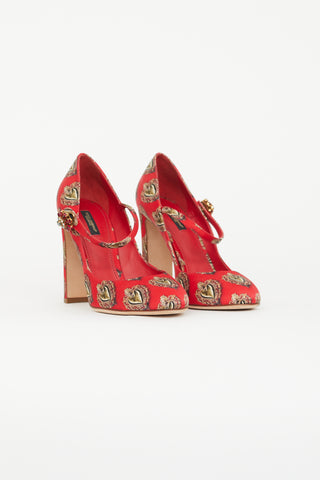 Dolce 
Gabbana Red 
Gold Sacred Heart Satin Pump