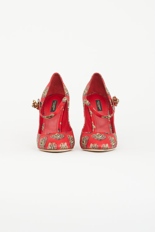 Dolce 
Gabbana Red 
Gold Sacred Heart Satin Pump