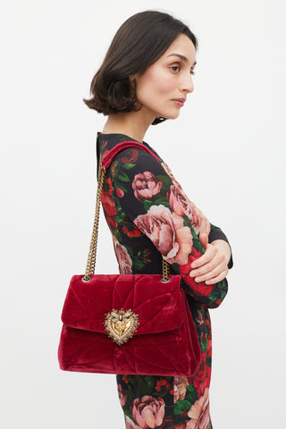 Dolce 
Gabbana Red 
Gold Velvet Large Devotion Bag