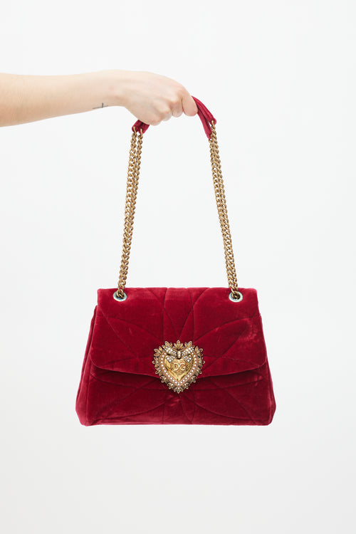 Dolce 
Gabbana Red 
Gold Velvet Large Devotion Bag