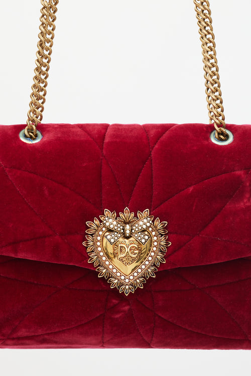 Dolce 
Gabbana Red 
Gold Velvet Large Devotion Bag