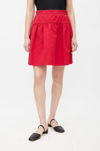 Dolce 
Gabbana Red Jacquard Floral Skirt