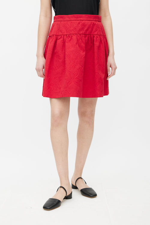 Dolce 
Gabbana Red Jacquard Floral Skirt