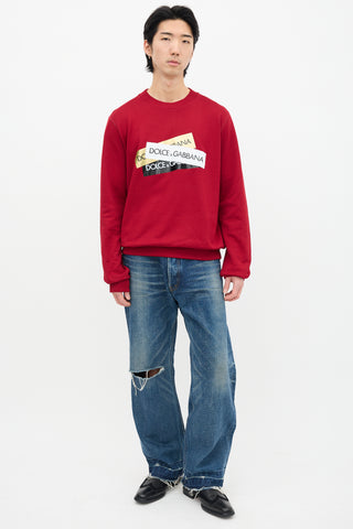 Dolce 
Gabbana Red Layered Box Logo Crewneck