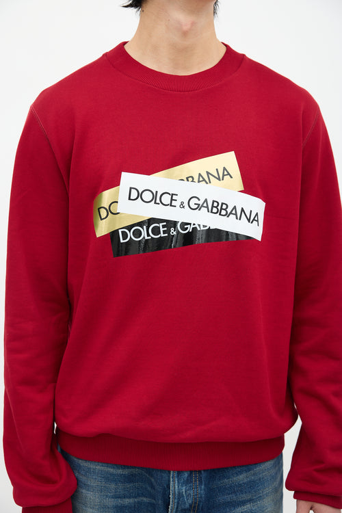 Dolce 
Gabbana Red Layered Box Logo Crewneck