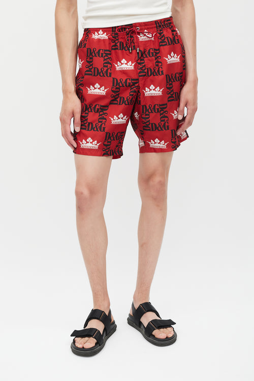 Dolce 
Gabbana Red 
Multicolour Logo Swim Shorts