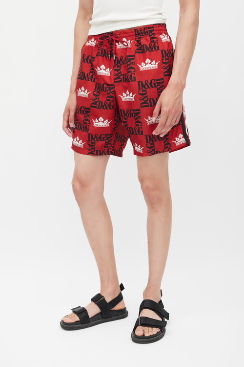 Dolce 
Gabbana Red 
Multicolour Logo Swim Shorts