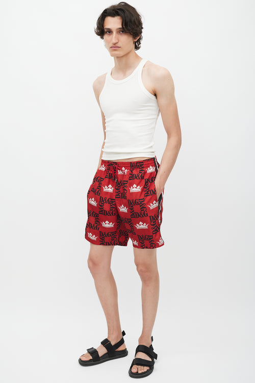 Dolce 
Gabbana Red 
Multicolour Logo Swim Shorts