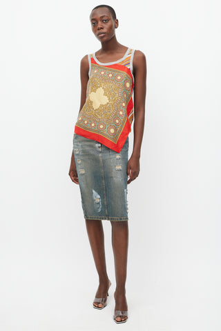 Dolce 
Gabbana Red 
Multicolour Printed Silk Tank Top