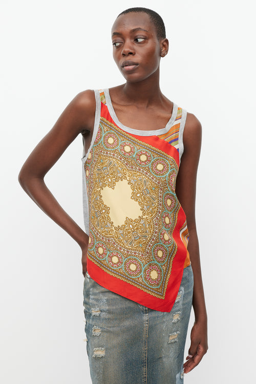 Dolce 
Gabbana Red 
Multicolour Printed Silk Tank Top