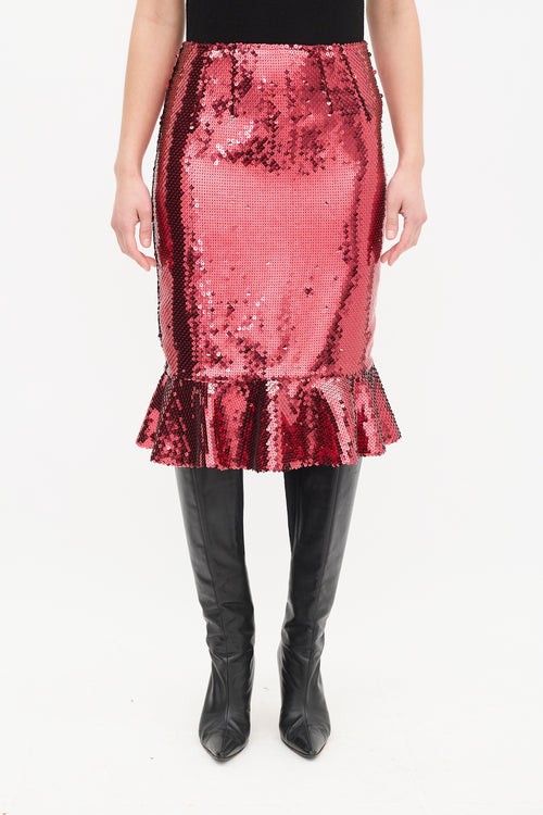 Dolce 
Gabbana Red Sequin Midi Flounce Skirt