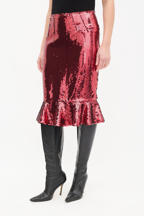 Dolce 
Gabbana Red Sequin Midi Flounce Skirt