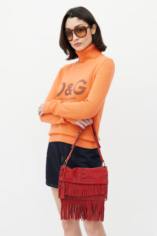 Dolce 
Gabbana Red Suede Fringe Shoulder Bag