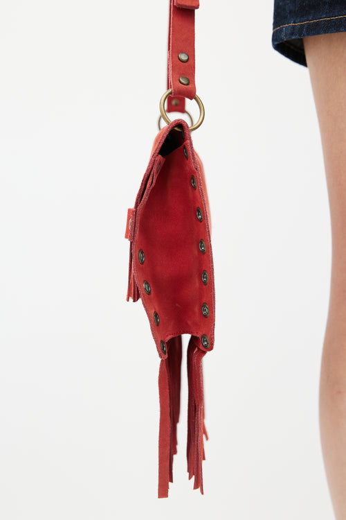 Dolce 
Gabbana Red Suede Fringe Shoulder Bag