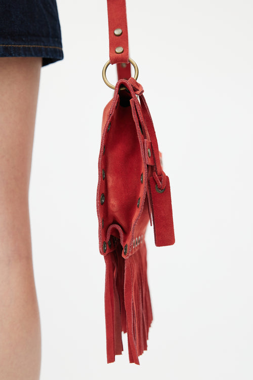 Dolce 
Gabbana Red Suede Fringe Shoulder Bag