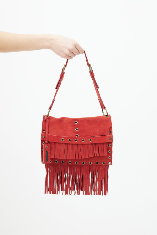 Dolce 
Gabbana Red Suede Fringe Shoulder Bag