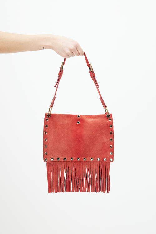 Dolce 
Gabbana Red Suede Fringe Shoulder Bag