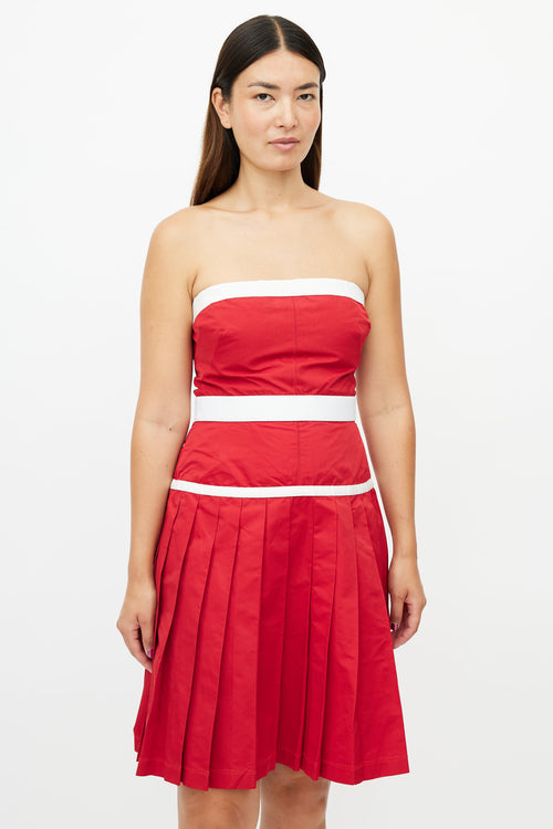 Dolce 
Gabbana Red 
White Pleated Strapless Dress