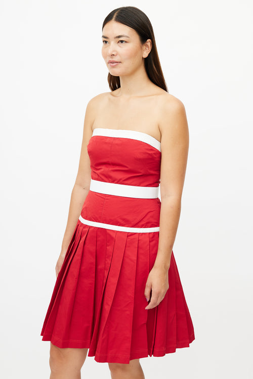 Dolce 
Gabbana Red 
White Pleated Strapless Dress