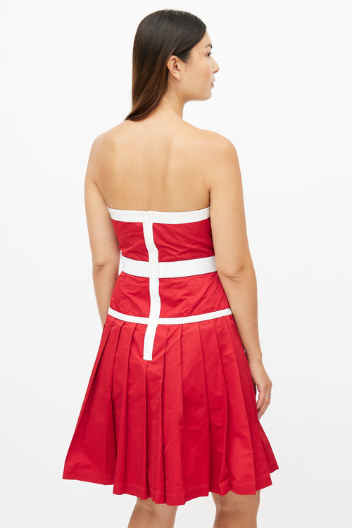 Dolce 
Gabbana Red 
White Pleated Strapless Dress