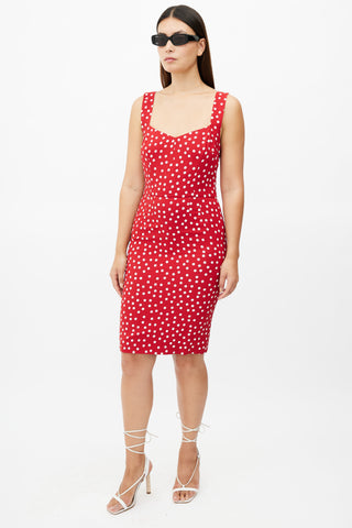 Dolce 
Gabbana Red 
White Polka Dot Crepe Dress