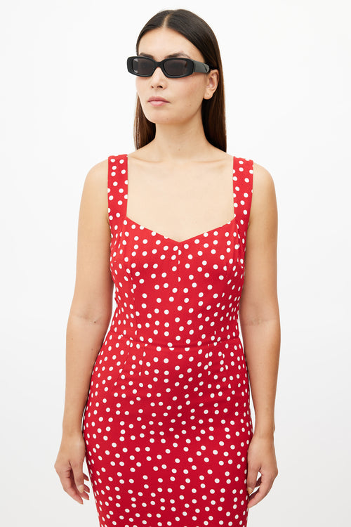 Dolce 
Gabbana Red 
White Polka Dot Crepe Dress