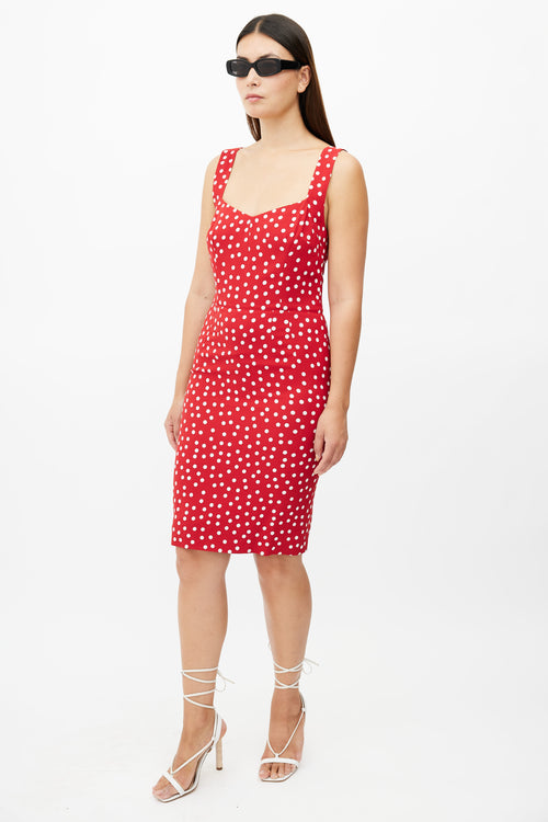 Dolce 
Gabbana Red 
White Polka Dot Crepe Dress