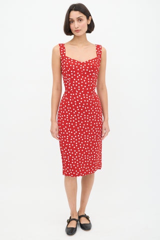 Dolce 
Gabbana Red 
White Polka Dot Midi Dress