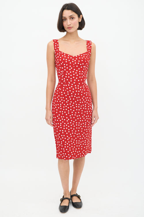 Dolce 
Gabbana Red 
White Polka Dot Midi Dress