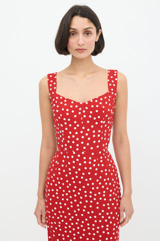 Dolce 
Gabbana Red 
White Polka Dot Midi Dress