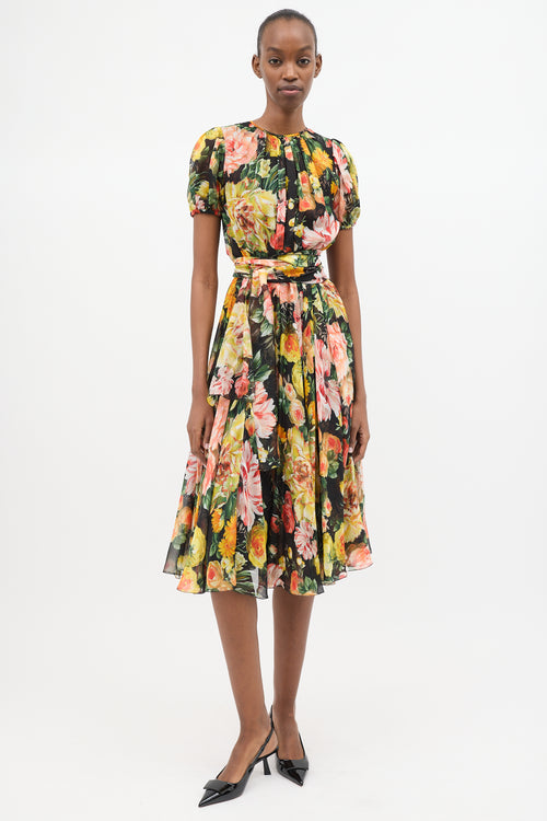 Dolce 
Gabbana Silk Floral Tie Waist Dress