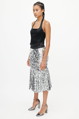 Dolce 
Gabbana Silver Sequin Metallic Skirt