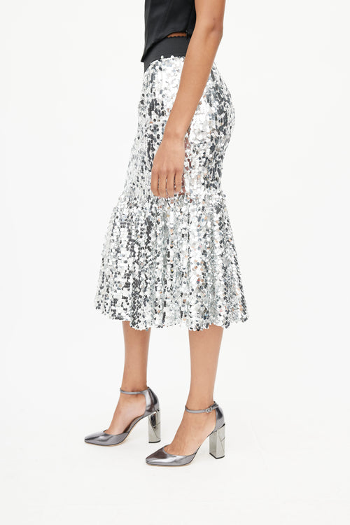 Dolce 
Gabbana Silver Sequin Metallic Skirt