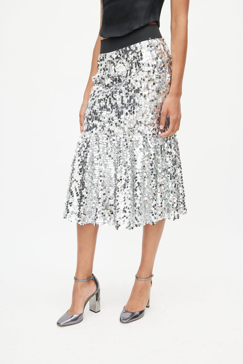 Dolce 
Gabbana Silver Sequin Metallic Skirt