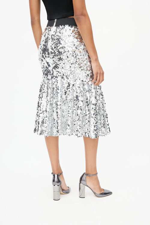 Dolce 
Gabbana Silver Sequin Metallic Skirt