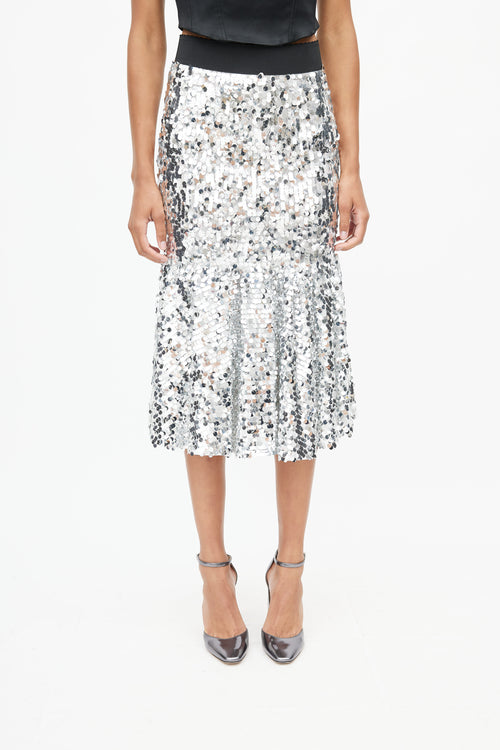 Dolce 
Gabbana Silver Sequin Metallic Skirt