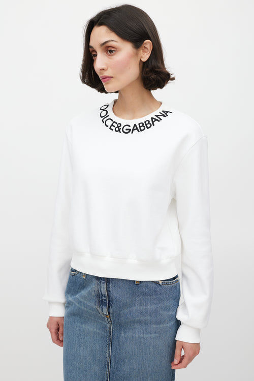 Dolce 
Gabbana White 
Black Embroidered Logo Crewneck Sweater