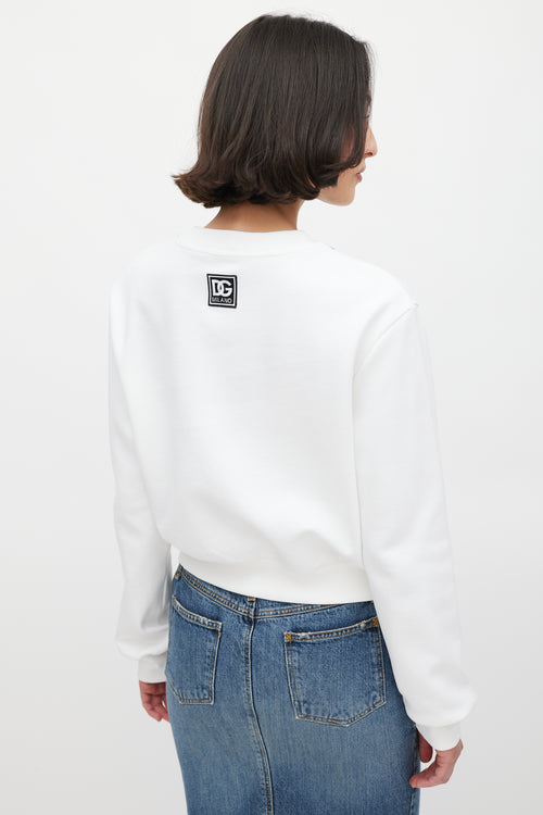 Dolce 
Gabbana White 
Black Embroidered Logo Crewneck Sweater