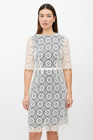 Dolce 
Gabbana White 
Black Floral Eyelet Dress