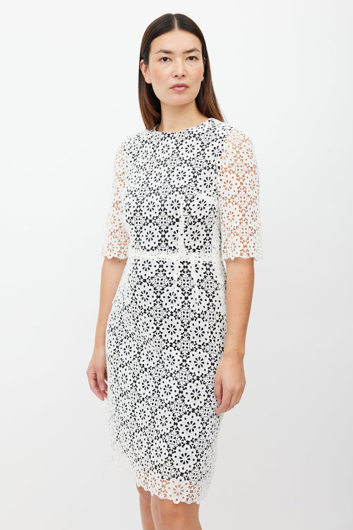 Dolce 
Gabbana White 
Black Floral Eyelet Dress